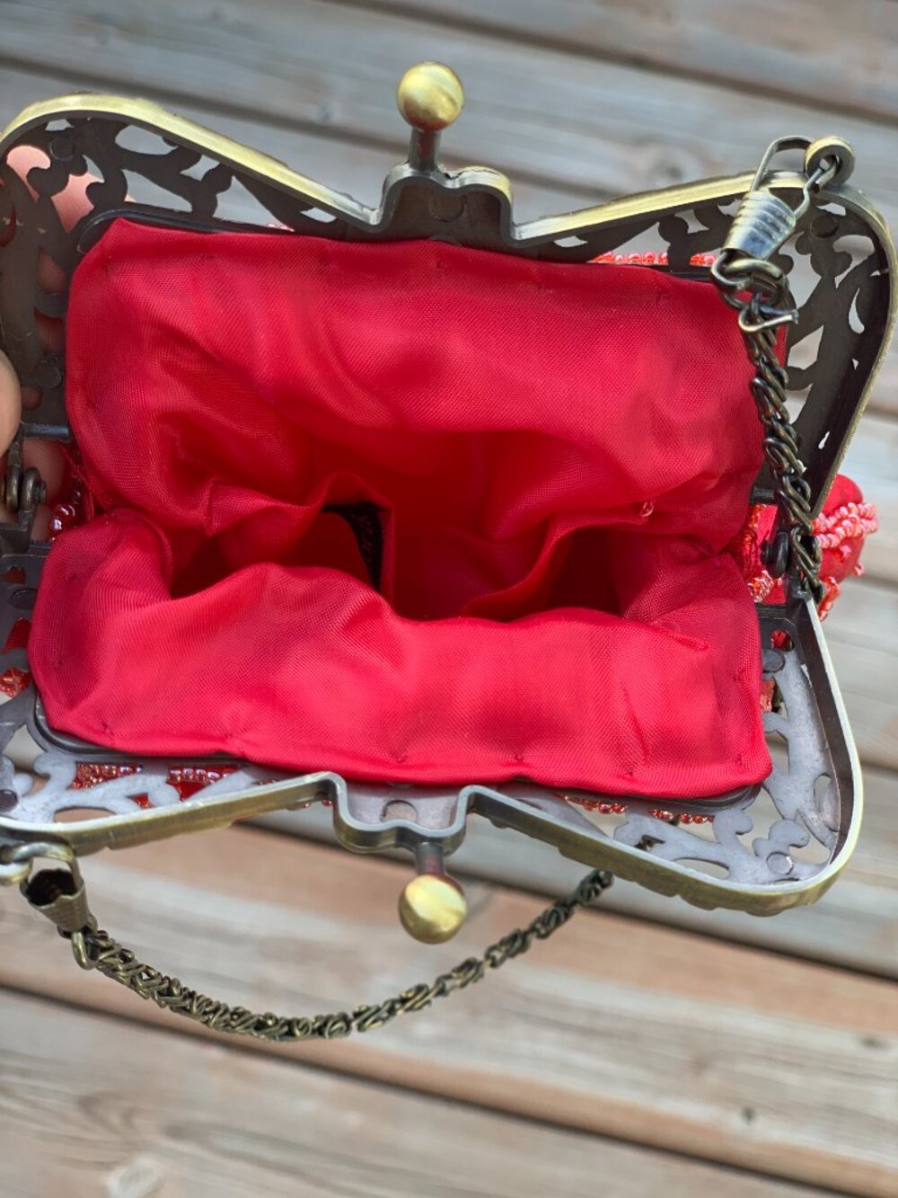 Vintage Y2K Beaded Red Evening Bag Handbag Purse Gold Chain Prom Wedding Gala - Picture 7 of 12